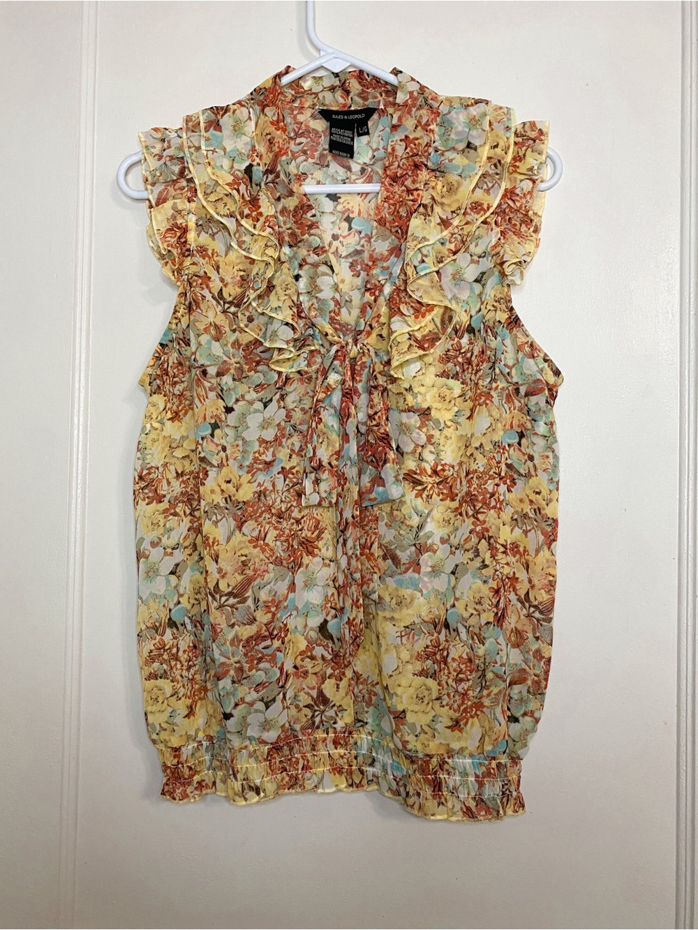 Jules & Leopold Yellow Floral Ruffle Tie-Front Blouse